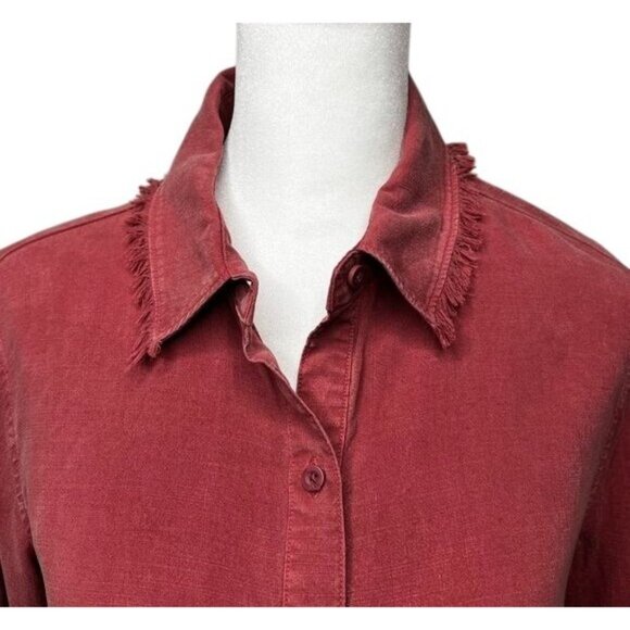 Anthropologie Cloth & Stone Womens Rose Button-Up Peplum Shirt W/Frayed Hem XS - Picture 7 of 14